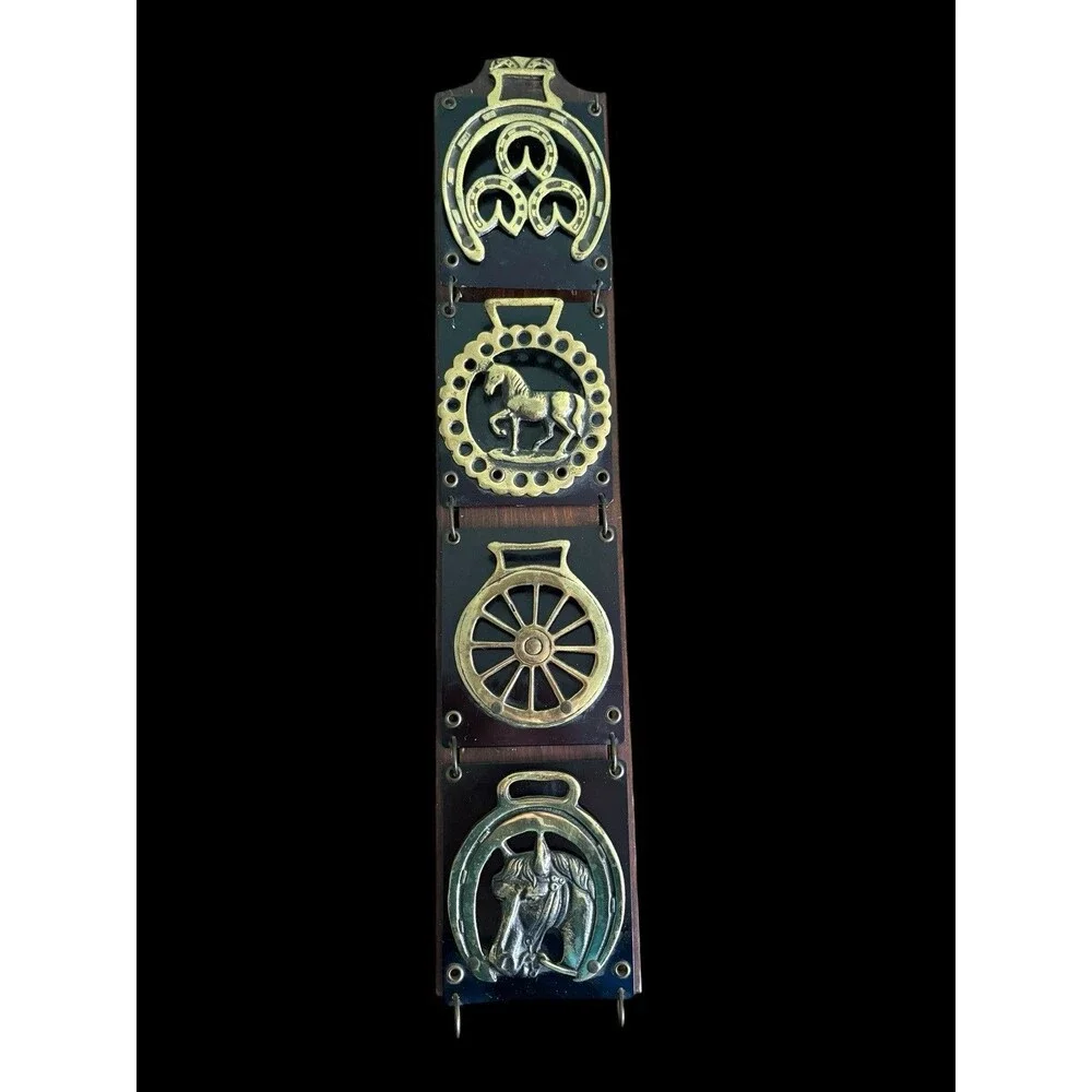 Vintage Horse Wall Rack Brass Tone Equestrian Decor Tie Belt Holder